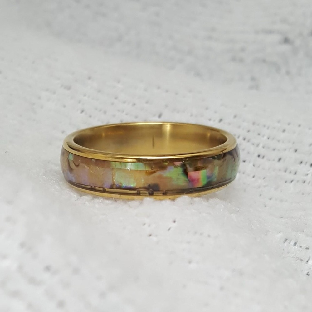 Gold Ring With Abalone Shell Inlay - image 3